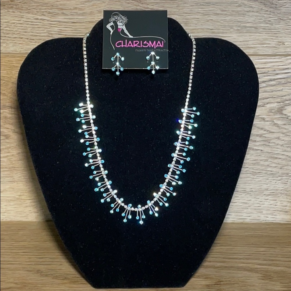 Indicolite Rhinestone Necklace & Earring Set